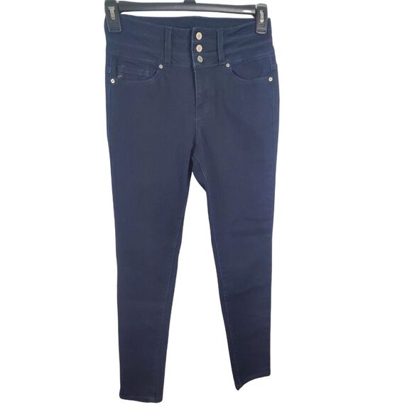 Kancan Jeans Womens 7/27 Skinny Leg High Rise Triple Button Dark Wash Casual Bot - Picture 1 of 6